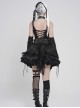 Black Snakeskin Knit Chains Hanging Design Metal Webbing Decoration Vest Punk Style Slip Short T-Shirt