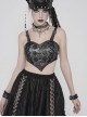 Black Faux Leather Woven Heart-Shaped Splicing Mesh Adjustable Shoulder Straps Vest Punk Style Slip T-Shirt
