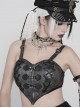 Black Faux Leather Woven Heart-Shaped Splicing Mesh Adjustable Shoulder Straps Vest Punk Style Slip T-Shirt