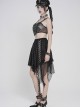 Black Faux Leather Woven Heart-Shaped Splicing Mesh Adjustable Shoulder Straps Vest Punk Style Slip T-Shirt
