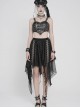 Black Faux Leather Woven Heart-Shaped Splicing Mesh Adjustable Shoulder Straps Vest Punk Style Slip T-Shirt