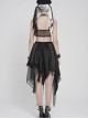 Black Faux Leather Woven Heart-Shaped Splicing Mesh Adjustable Shoulder Straps Vest Punk Style Slip T-Shirt