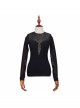 Elastic Spider Web Splice Knitted Round Collar  Transparent Back Lace Black Punk T-Shirt