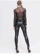 Elastic Spider Web Splice Knitted Round Collar  Transparent Back Lace Black Punk T-Shirt