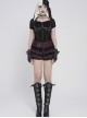 Black Velveteen Knit Splicing Mesh Halter Neck Front Spiked Rivets Detachable Chains Decoration Short Sleeves Punk Style T-Shirt