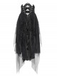 Black Mirrored Leather One-Piece Waistband Flocked Printed Mesh Splicing Glossy Vertical Striped Knit Stiff Puff Hem Cyberpunk Style Long Skirt