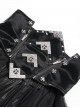Black Mirrored Leather One-Piece Waistband Flocked Printed Mesh Splicing Glossy Vertical Striped Knit Stiff Puff Hem Cyberpunk Style Long Skirt