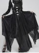 Black Mirrored Leather One-Piece Waistband Flocked Printed Mesh Splicing Glossy Vertical Striped Knit Stiff Puff Hem Cyberpunk Style Long Skirt