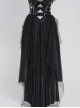 Black Mirrored Leather One-Piece Waistband Flocked Printed Mesh Splicing Glossy Vertical Striped Knit Stiff Puff Hem Cyberpunk Style Long Skirt