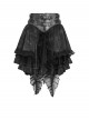 Black Two-Tone Woven Organza Ruffled Hem Waist Faux Leather Woven Decorative Loops Punk Style Mini Skirt