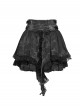 Black Two-Tone Woven Organza Ruffled Hem Waist Faux Leather Woven Decorative Loops Punk Style Mini Skirt