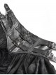 Black Two-Tone Woven Organza Ruffled Hem Waist Faux Leather Woven Decorative Loops Punk Style Mini Skirt