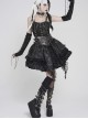 Black Two-Tone Woven Organza Ruffled Hem Waist Faux Leather Woven Decorative Loops Punk Style Mini Skirt