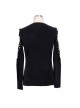 Broken Holes Strip Long Sleeve Skull Nails Black Punk Worn Knit Cotton T-Shirt