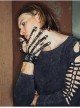 Broken Holes Strip Long Sleeve Skull Nails Black Punk Worn Knit Cotton T-Shirt