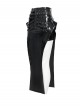 Black Mirrored Leather Front Rib-Shaped Loops Fishtail Curved Design Hem Punk Style Skirt