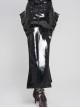 Black Mirrored Leather Front Rib-Shaped Loops Fishtail Curved Design Hem Punk Style Skirt