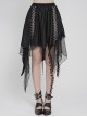 Black Ripped Knit Patchwork Mesh Metal Chains Decoration Asymmetrical Hem Punk Style Short Skirt