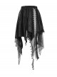 Black Ripped Knit Patchwork Mesh Metal Chains Decoration Asymmetrical Hem Punk Style Short Skirt