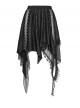 Black Ripped Knit Patchwork Mesh Metal Chains Decoration Asymmetrical Hem Punk Style Short Skirt