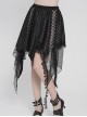 Black Ripped Knit Patchwork Mesh Metal Chains Decoration Asymmetrical Hem Punk Style Short Skirt