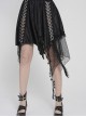 Black Ripped Knit Patchwork Mesh Metal Chains Decoration Asymmetrical Hem Punk Style Short Skirt