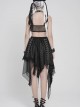 Black Ripped Knit Patchwork Mesh Metal Chains Decoration Asymmetrical Hem Punk Style Short Skirt