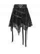 Black Skull Mesh Splicing Snakeskin Leather Irregular Pointed Hem Multi-Loop Webbing Decoration Punk Style Mid-Waisted Mini Skirt