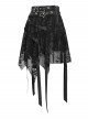 Black Skull Mesh Splicing Snakeskin Leather Irregular Pointed Hem Multi-Loop Webbing Decoration Punk Style Mid-Waisted Mini Skirt