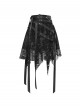 Black Skull Mesh Splicing Snakeskin Leather Irregular Pointed Hem Multi-Loop Webbing Decoration Punk Style Mid-Waisted Mini Skirt