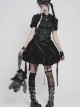 Black Skull Mesh Splicing Snakeskin Leather Irregular Pointed Hem Multi-Loop Webbing Decoration Punk Style Mid-Waisted Mini Skirt