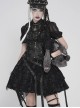 Black Skull Mesh Splicing Snakeskin Leather Irregular Pointed Hem Multi-Loop Webbing Decoration Punk Style Mid-Waisted Mini Skirt