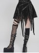 Black Skull Mesh Splicing Snakeskin Leather Irregular Pointed Hem Multi-Loop Webbing Decoration Punk Style Mid-Waisted Mini Skirt
