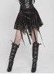 Black Skull Mesh Splicing Red Snakeskin Leather Irregular Pointed Hem Multi-Loop Webbing Decoration Punk Style Mid-Waisted Mini Skirt