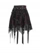 Black Skull Mesh Splicing Red Snakeskin Leather Irregular Pointed Hem Multi-Loop Webbing Decoration Punk Style Mid-Waisted Mini Skirt