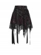 Black Skull Mesh Splicing Red Snakeskin Leather Irregular Pointed Hem Multi-Loop Webbing Decoration Punk Style Mid-Waisted Mini Skirt