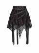 Black Skull Mesh Splicing Red Snakeskin Leather Irregular Pointed Hem Multi-Loop Webbing Decoration Punk Style Mid-Waisted Mini Skirt