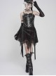 Black Skull Mesh Splicing Red Snakeskin Leather Irregular Pointed Hem Multi-Loop Webbing Decoration Punk Style Mid-Waisted Mini Skirt