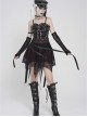 Black Skull Mesh Splicing Red Snakeskin Leather Irregular Pointed Hem Multi-Loop Webbing Decoration Punk Style Mid-Waisted Mini Skirt