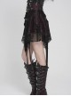 Black Skull Mesh Splicing Red Snakeskin Leather Irregular Pointed Hem Multi-Loop Webbing Decoration Punk Style Mid-Waisted Mini Skirt