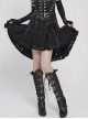 Black Twill Woven Distressed Mid-Waisted Front Short Back Long Metal Loops Decoration Pleated Hem Punk Style Skirt