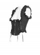 Black Distressed Two-Tone Woven Low-Cut Ruffled Design Back Pointed Hem Punk Style Short Vest