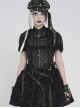 Black Distressed Two-Tone Woven Low-Cut Ruffled Design Back Pointed Hem Punk Style Short Vest