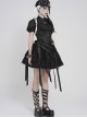Black Distressed Two-Tone Woven Low-Cut Ruffled Design Back Pointed Hem Punk Style Short Vest