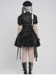 Black Distressed Two-Tone Woven Low-Cut Ruffled Design Back Pointed Hem Punk Style Short Vest