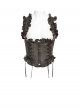 Brown Distressed Two-Tone Woven Low-Cut Ruffled Design Back Pointed Hem Punk Style Short Vest