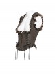 Brown Distressed Two-Tone Woven Low-Cut Ruffled Design Back Pointed Hem Punk Style Short Vest