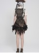 Brown Distressed Two-Tone Woven Low-Cut Ruffled Design Back Pointed Hem Punk Style Short Vest