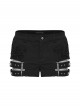 Black Twill Denim Distressed Knits Decoration Sides Hollow-Out Personality Metal Loops Punk Style Shorts