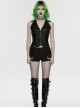 Black Twill Denim Distressed Knits Decoration Sides Hollow-Out Personality Metal Loops Punk Style Shorts